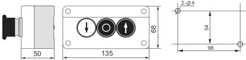 Рис.1. Схема габаритных и присоединительных размеров поста управления XAL-B334